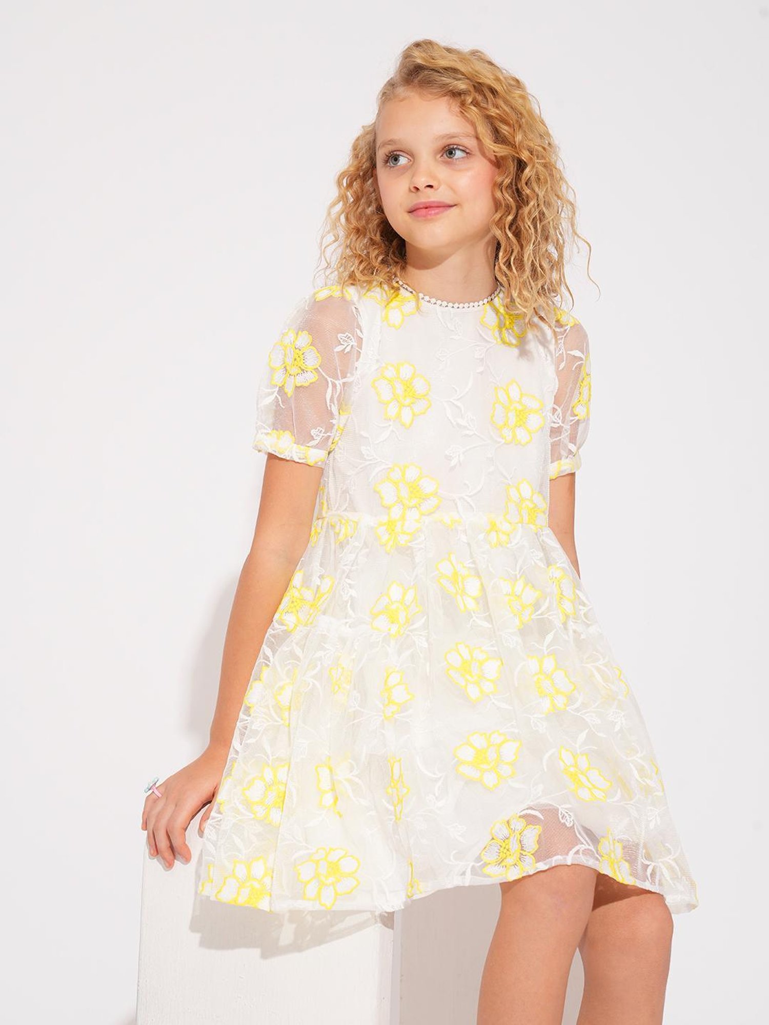 VERO MODA GIRL Kids Cloud Dancer Embroidered Dress