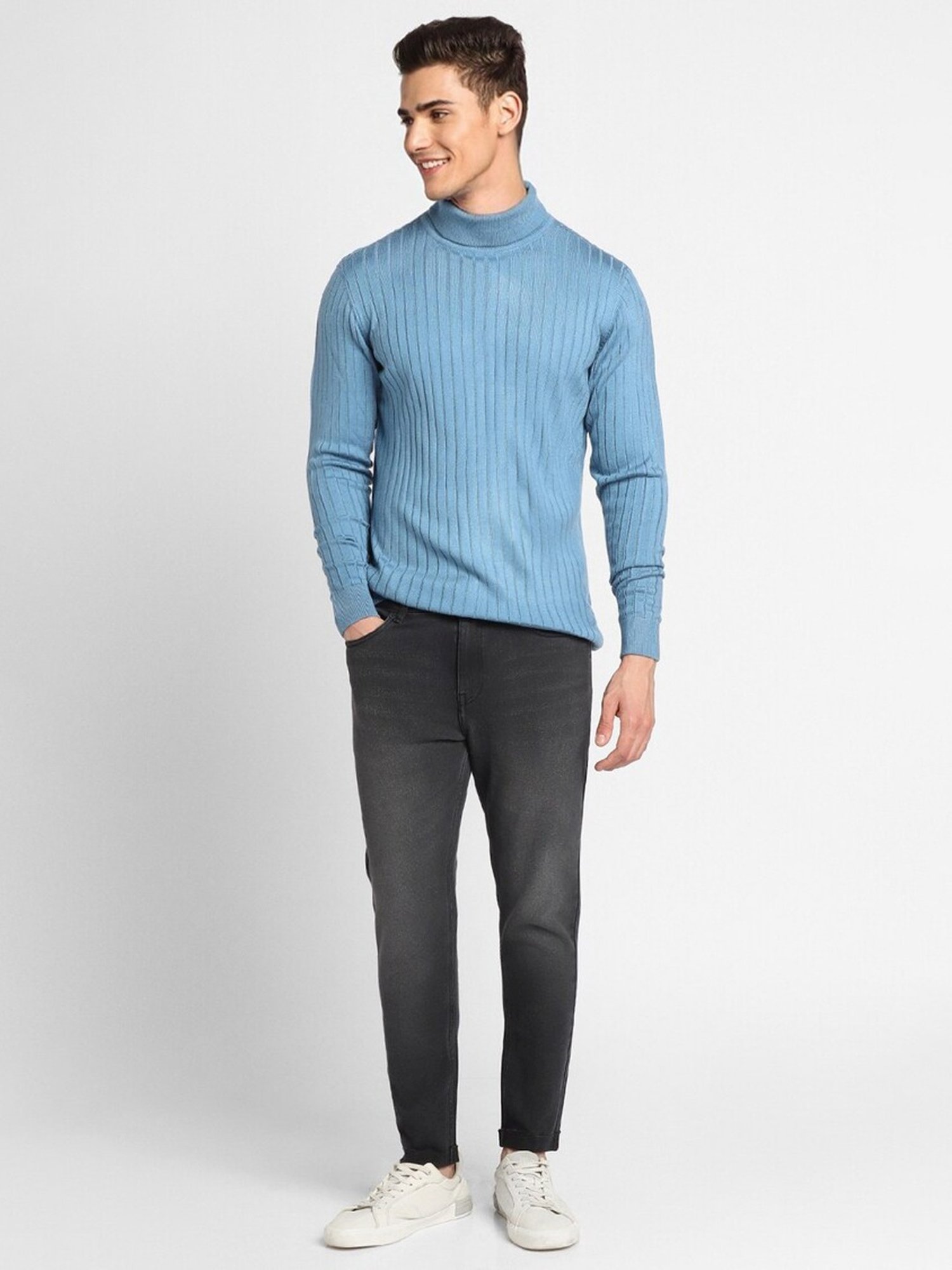 Forever 21 Blue Regular Fit Self Pattern Sweater