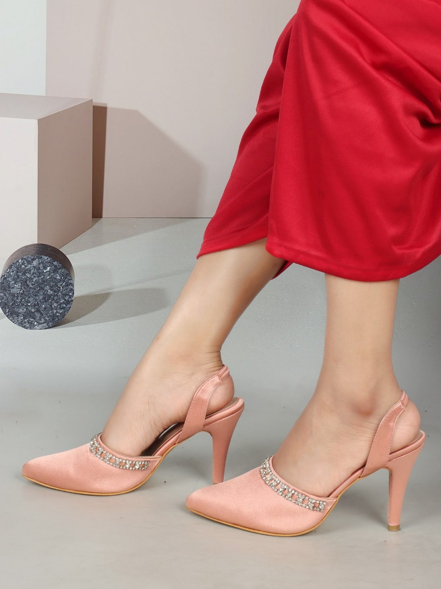 Elle Women's Peach Sling Back Stilettos