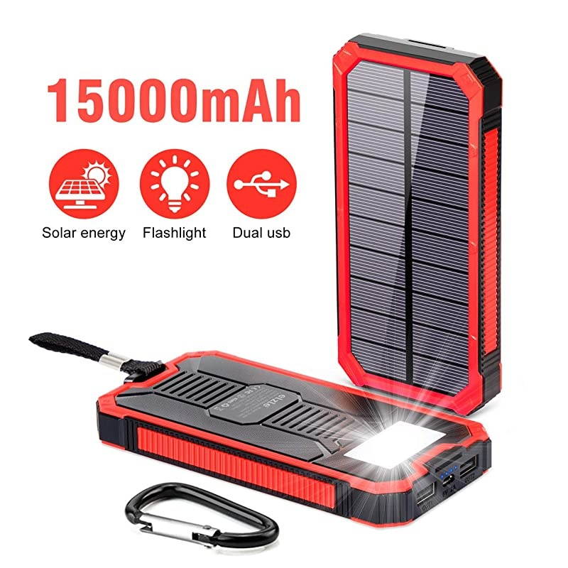 Portable Power Bank 15000mAh  Solar Charger Solar Power Bank Battery Pack HighSpeed Charging Solar Phone Charger for iPhone Samsung and More