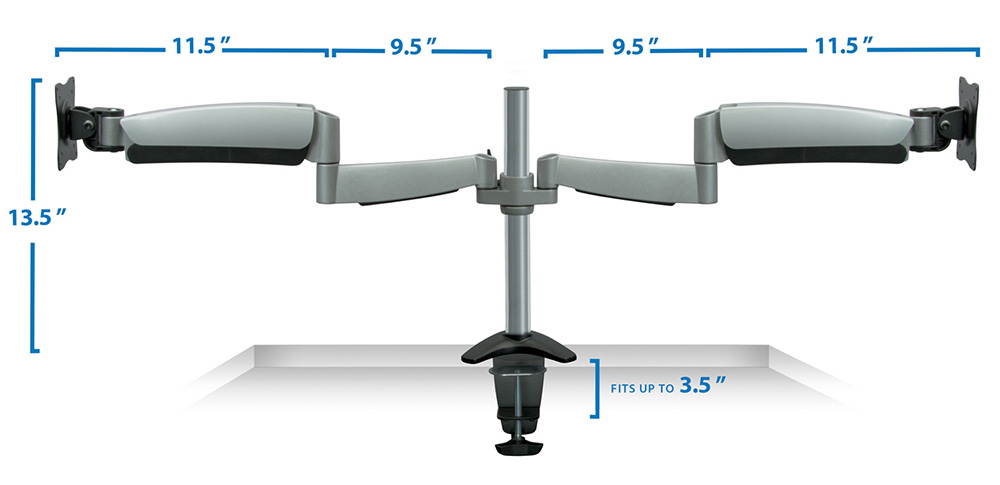 Mount-It! Dual Monitor Desk Mount | Fits 17"-27" Computer Screens | Full Motion