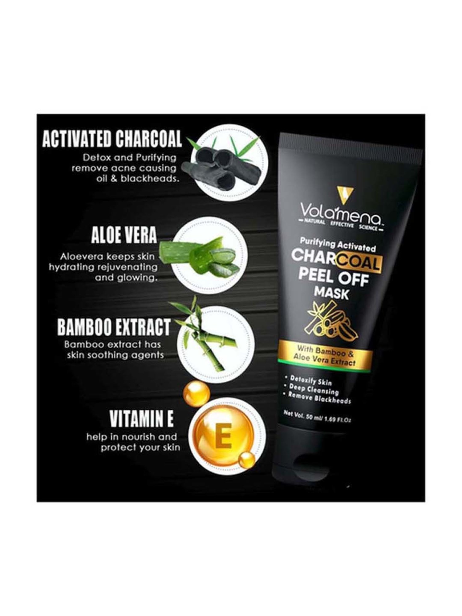 Volamena Purifying Activated Charcoal Peel Off Mask - 50 ml