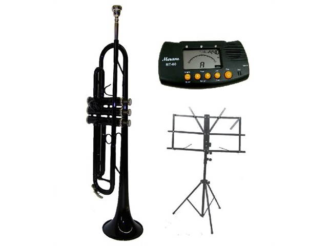 MERANOB Flat Black Trumpet with Case,MouthPiece,Oil,Golves+Free Music Stand,Metro Tuner