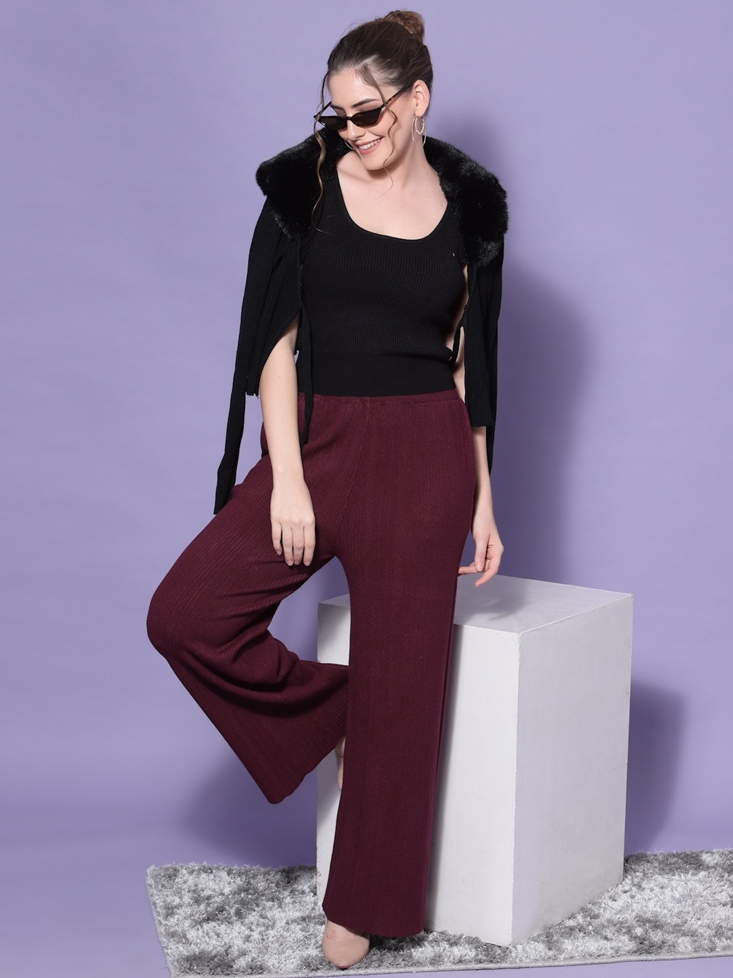 Mafadeny Maroon Mid Rise Palazzos