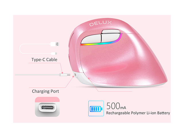 DELUX Wireless Small Vertical Mouse, Type-C Rechargeable Dual Mode Silent Ergonomic Mice with Bluetooth 4.0 and USB Nano Receiver, 4 Adjustable DPI and 6 Buttons (M618mini-White)