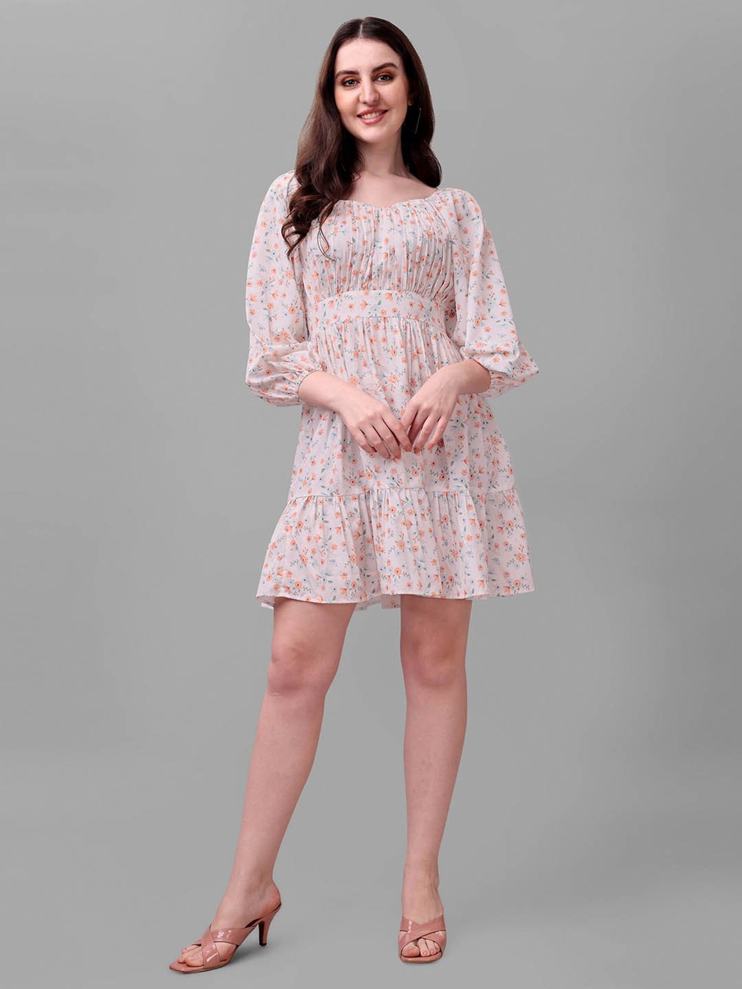 MASAKALI.CO Light Pink Floral Print A Line Dress