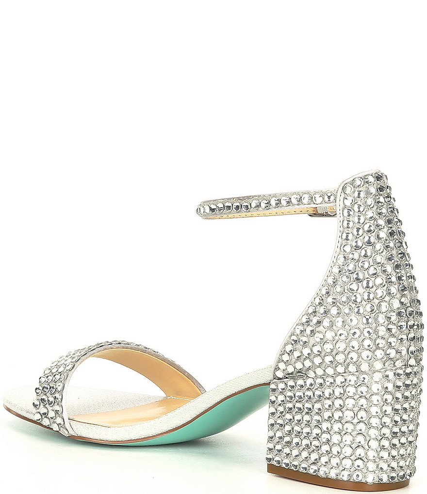 Blue by Betsey Johnson Mari Oversized Rhinestone Embellished Block Heel Dress Sandals