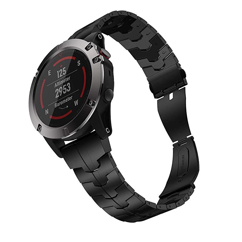 Fenix 5X6X Band 26mm Titanium Metal Quick Fit Watch Strap with Enhanced Durability Version Compatible for Garmin Fenix 5X5X Plus6X ProDescent Mk1 Smartwatch DLC Black