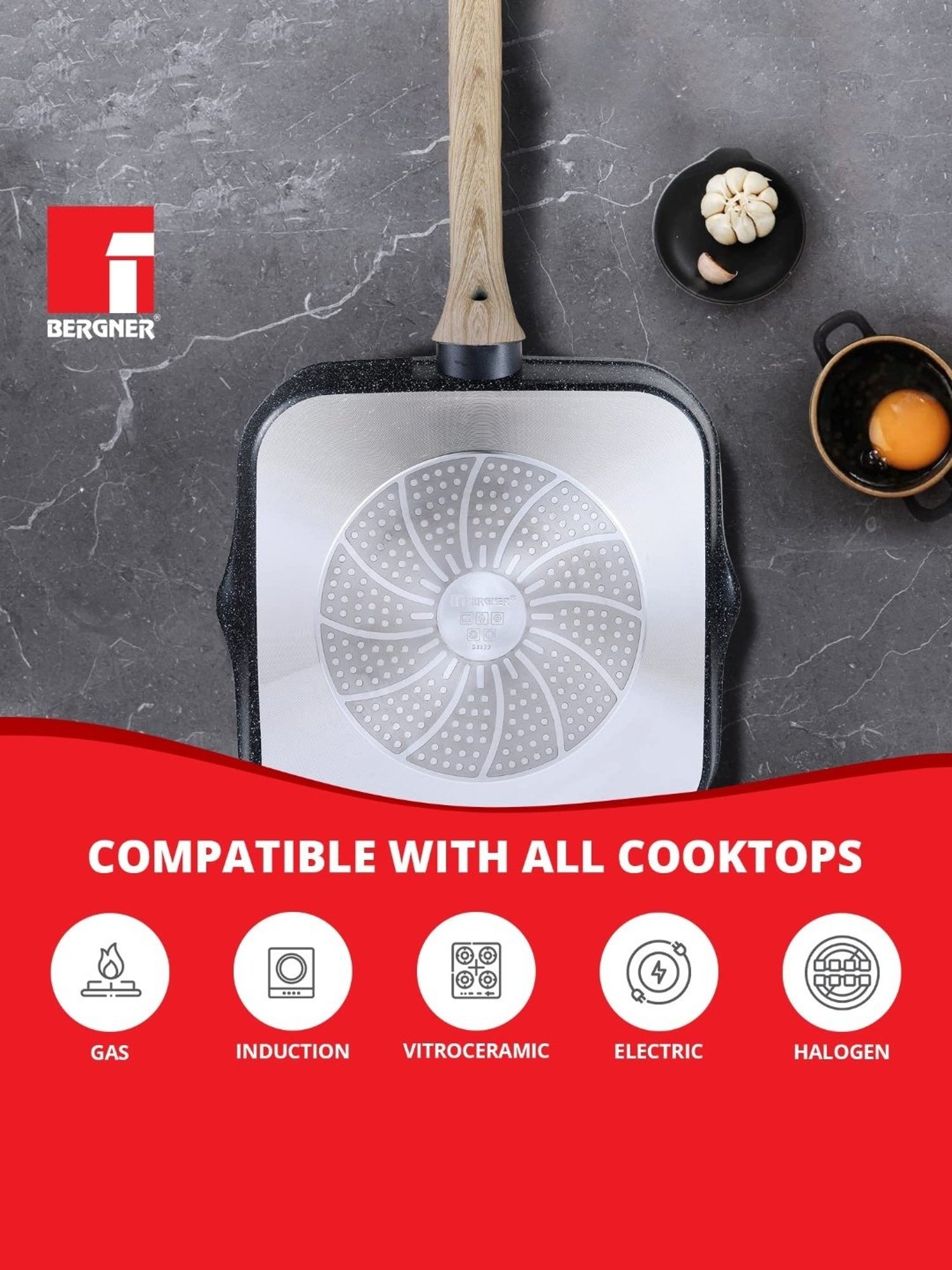 Bergner Grey Non-Stick Marble Induction Base Grillpan - 28cm