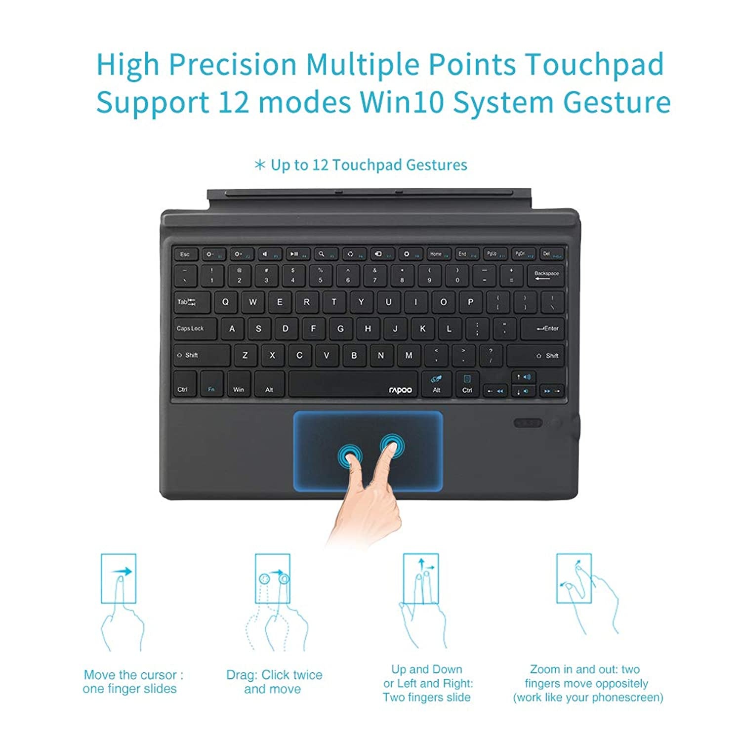 Rapoo Microsoft Surface Pro Trackpad Keyboard for Microsoft Surface Pro 7/6/ Surface Pro 5 2017/ Surface Pro 4 12.3 inch Tablet/Surface Pro 3 2014 Keyboard Case - Detachable Wireless Type Keyboard