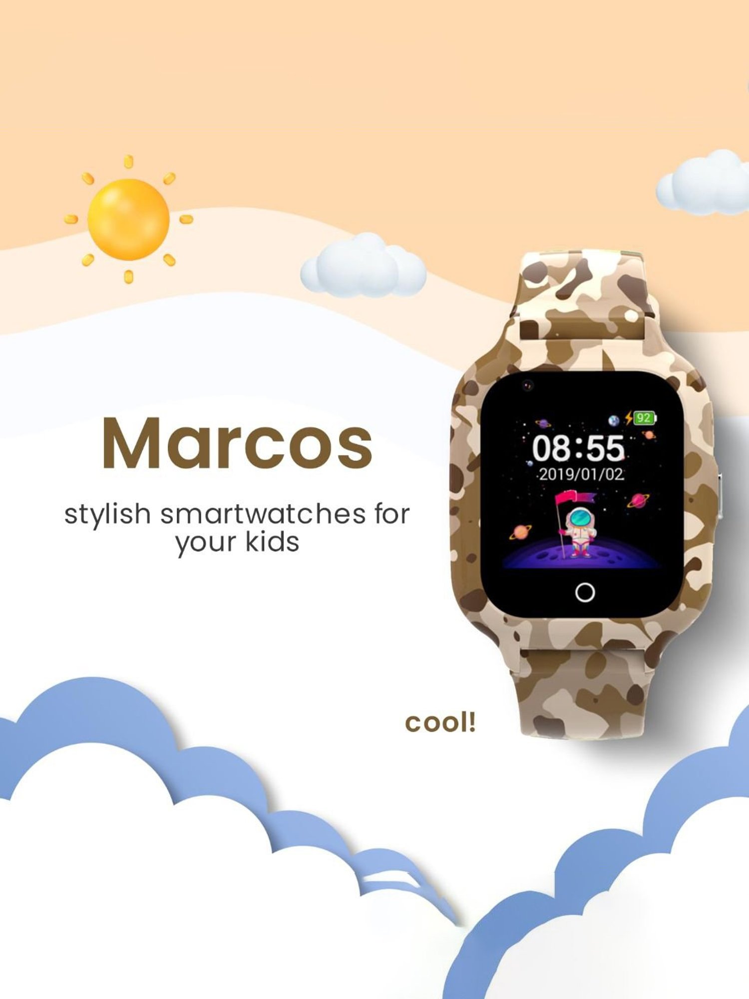 Turet Smartwatch for Kids with Camera, Games, Recorder, Sim Enabled 2-Way Calling (Miletary)