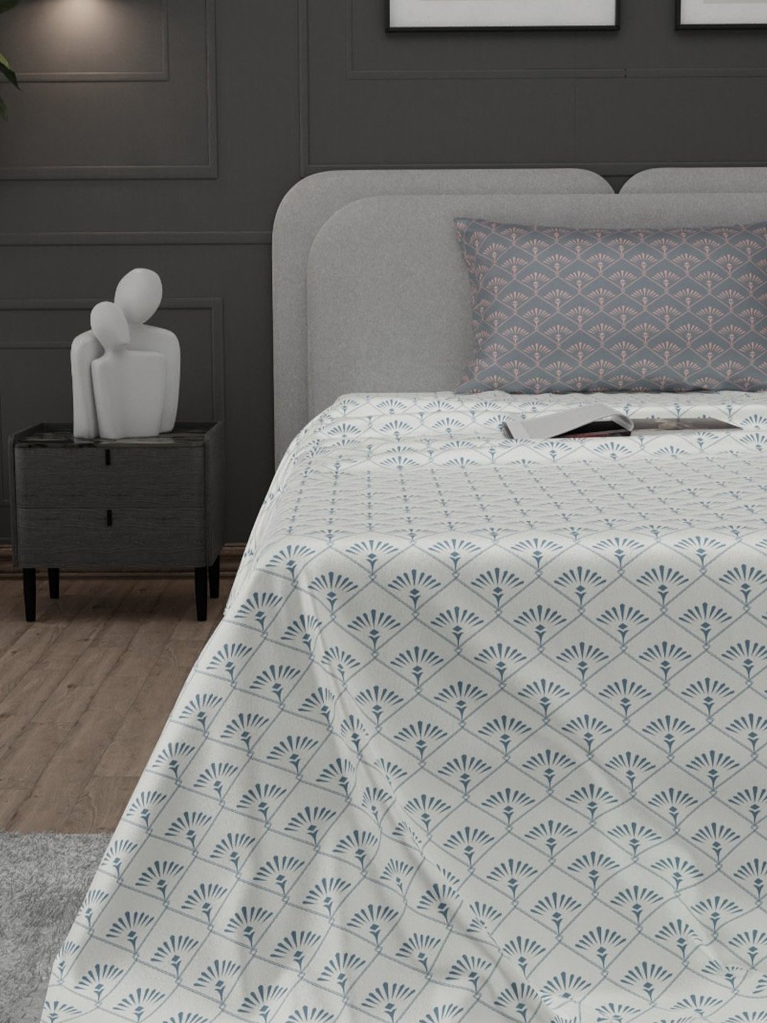 Stoa Paris Elegance Blue Polyester 300 TC Sateen Single Size Bed Sheet With 1 Pillow Cover