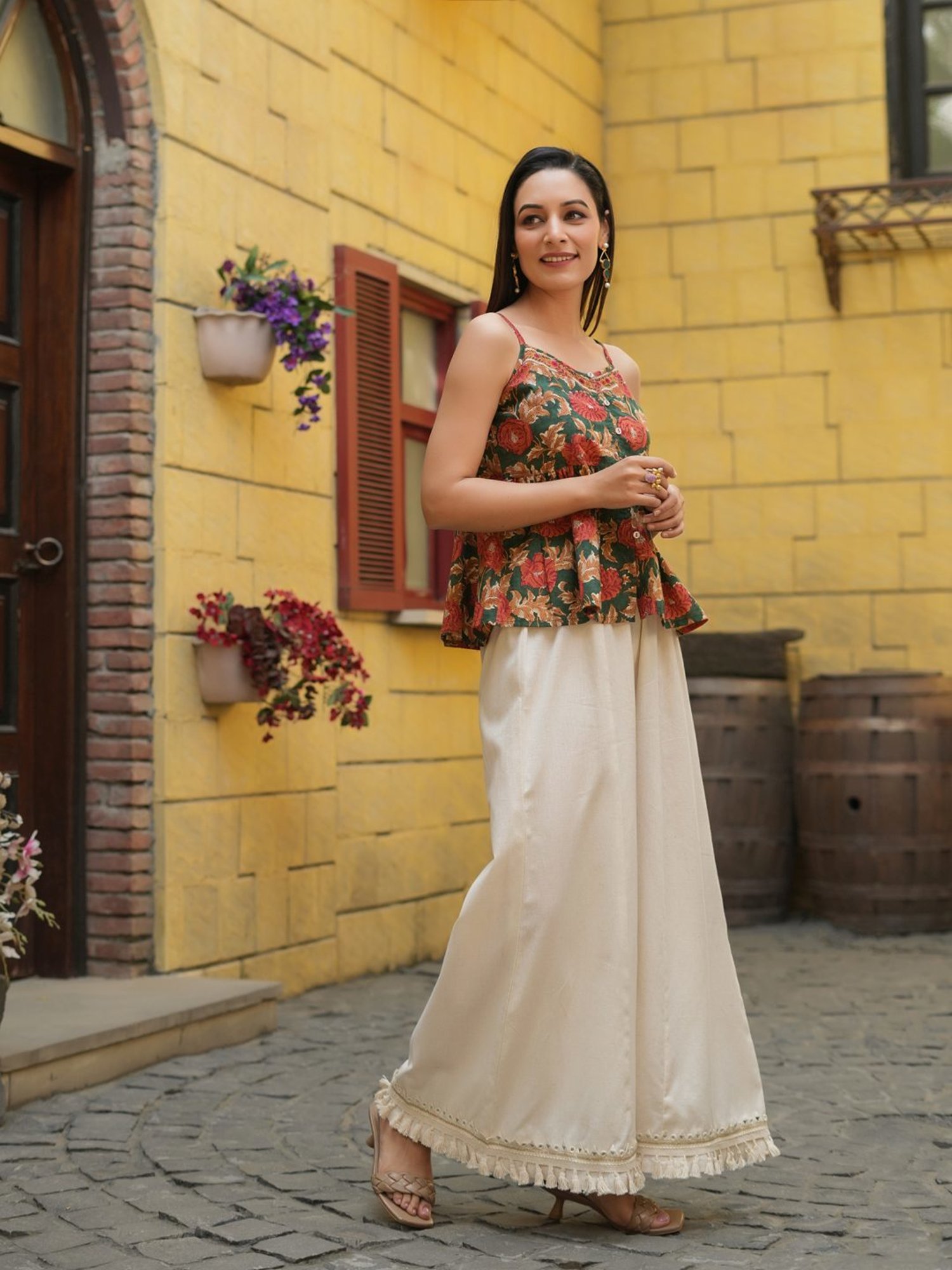 Rain and Rainbow Off White Cotton Palazzos