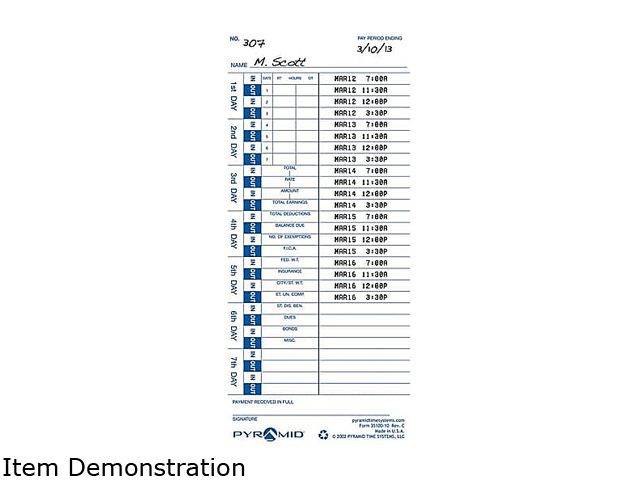 Pyramid Time Systems 35100-10F Genuine Time Cards for Use with All Side-Loading Time Clocks (Pack of 100)