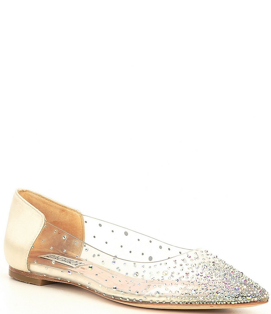 Badgley Mischka Gabi Satin Clear Embellished Flats
