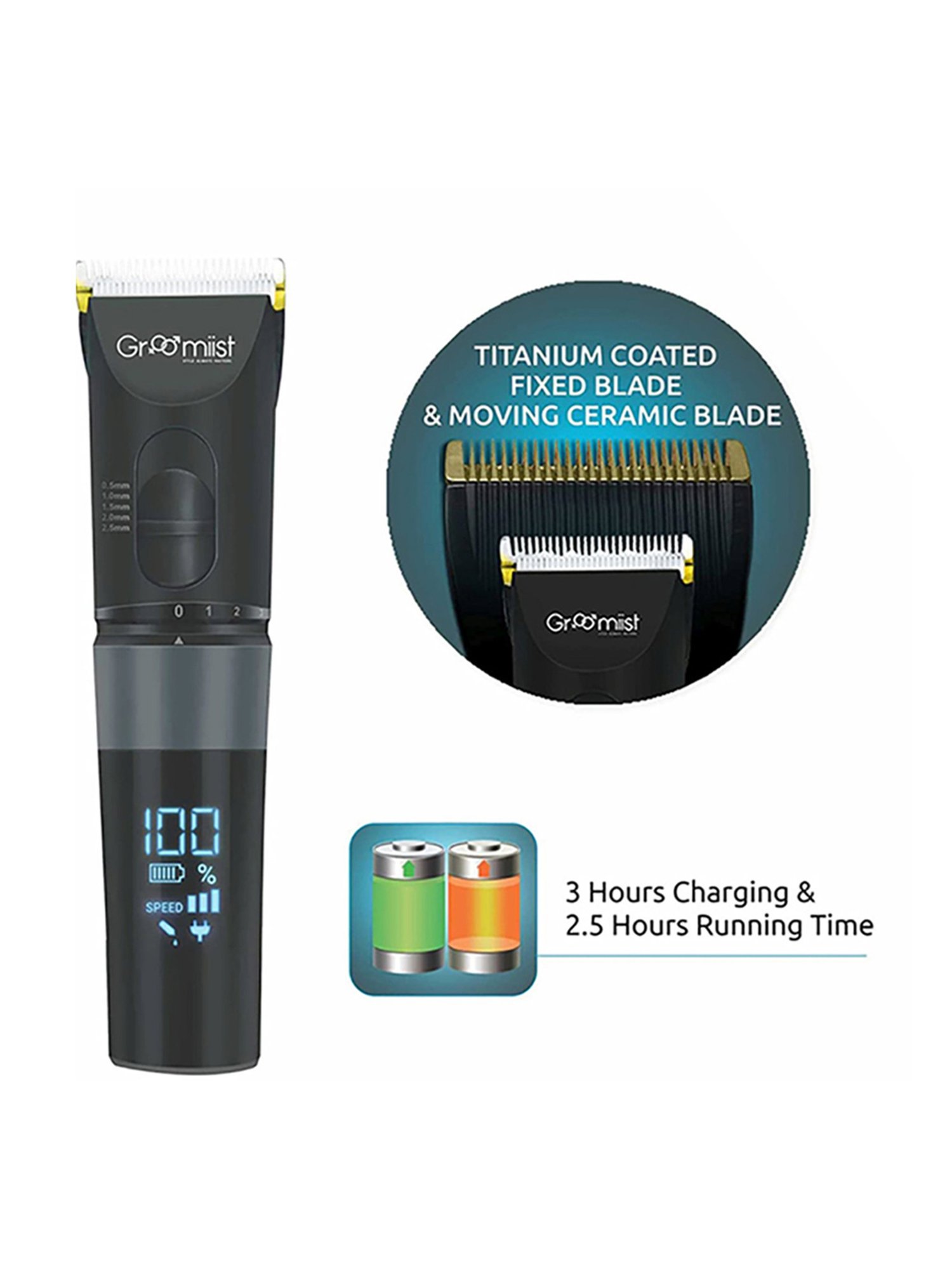 Groomiist GT-32 Gold Series Cordless Beard Trimmer - 180 Min Runtime (Black)