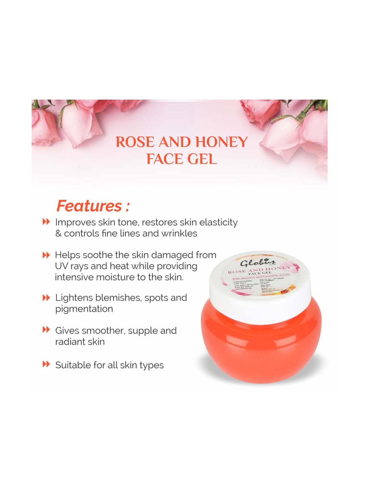 Globus Naturals Rose & Honey Face Gel - 100 gm