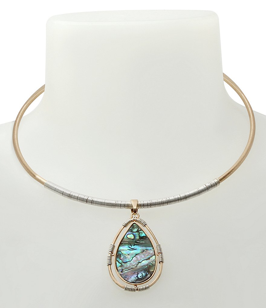 Robert Lee Morris Soho Abalone Teardrop Pendant Wire Necklace