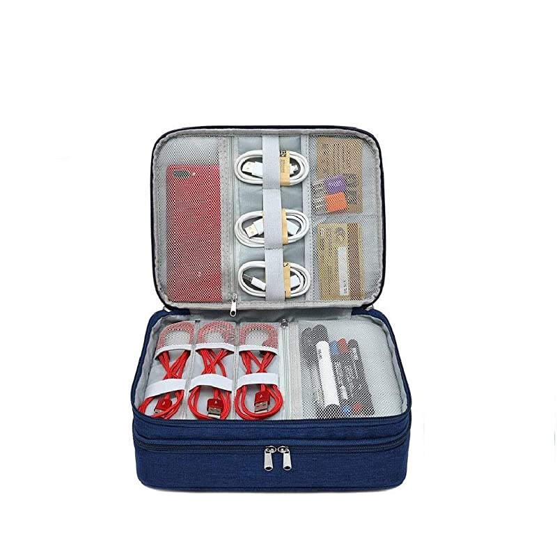 Cable orgnaizer Electronics Organizer Bags for USBCharger 3 Layer Cyan