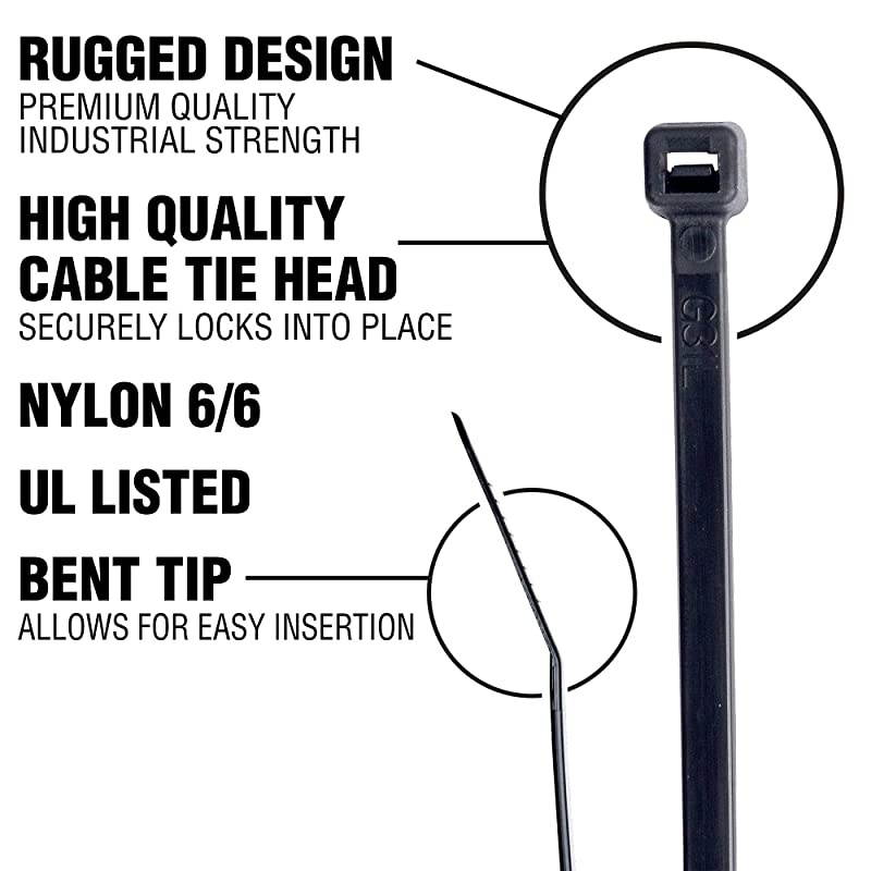 White Cable Zip Ties Premium Nylon Wire Management Ties 50 LB Tensile Strength 8 Inch White 1000 Pack