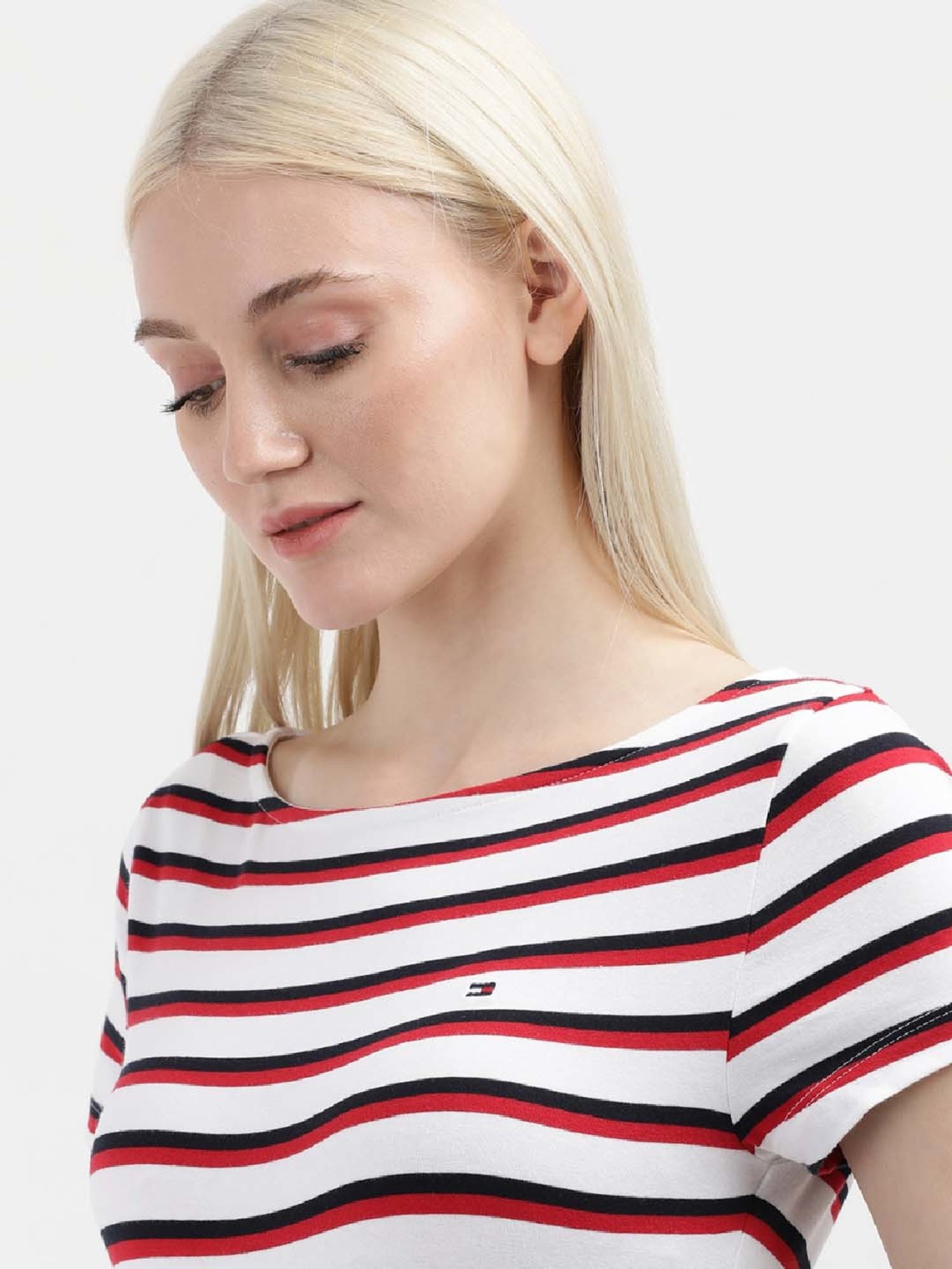 TOMMY HILFIGER White & Red Cotton Striped Top