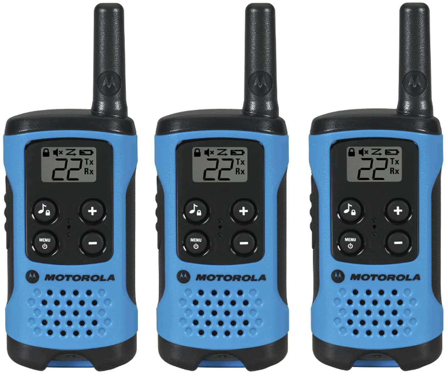 MOTOROLA T100TP Two Way Radio,Blue,Alkaline,PK3