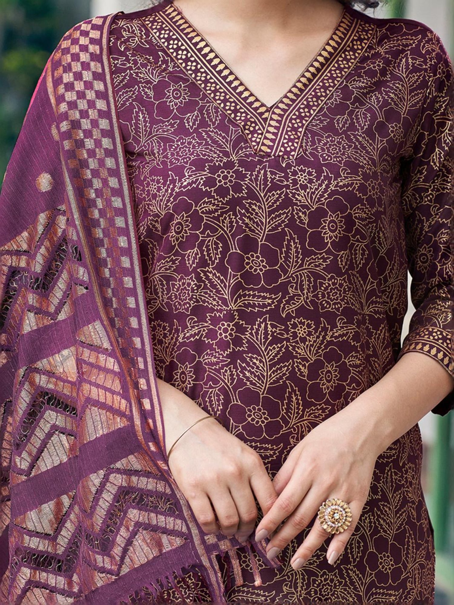 Skylee Purple Printed Kurta Pant Set With Dupatta