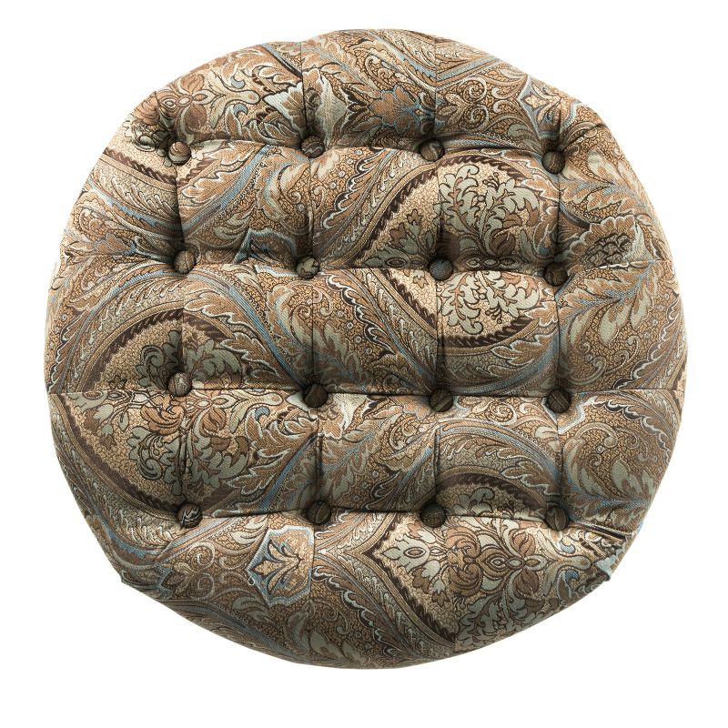 Button Tufted Round Storage Ottoman Brown Paisley - HomePop