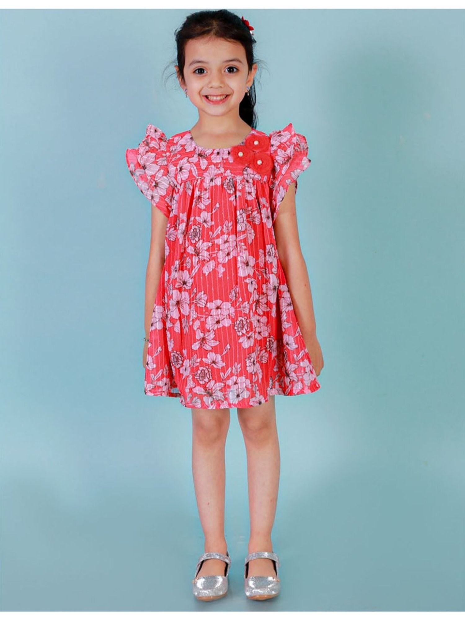 Lil Drama Kids Red Floral Print Dress