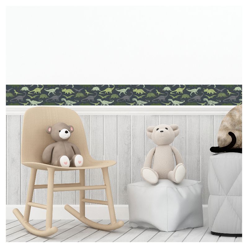 Tempaper Kids' Dinosaurs  Self-Adhesive Removable Borders Wallpaper Green