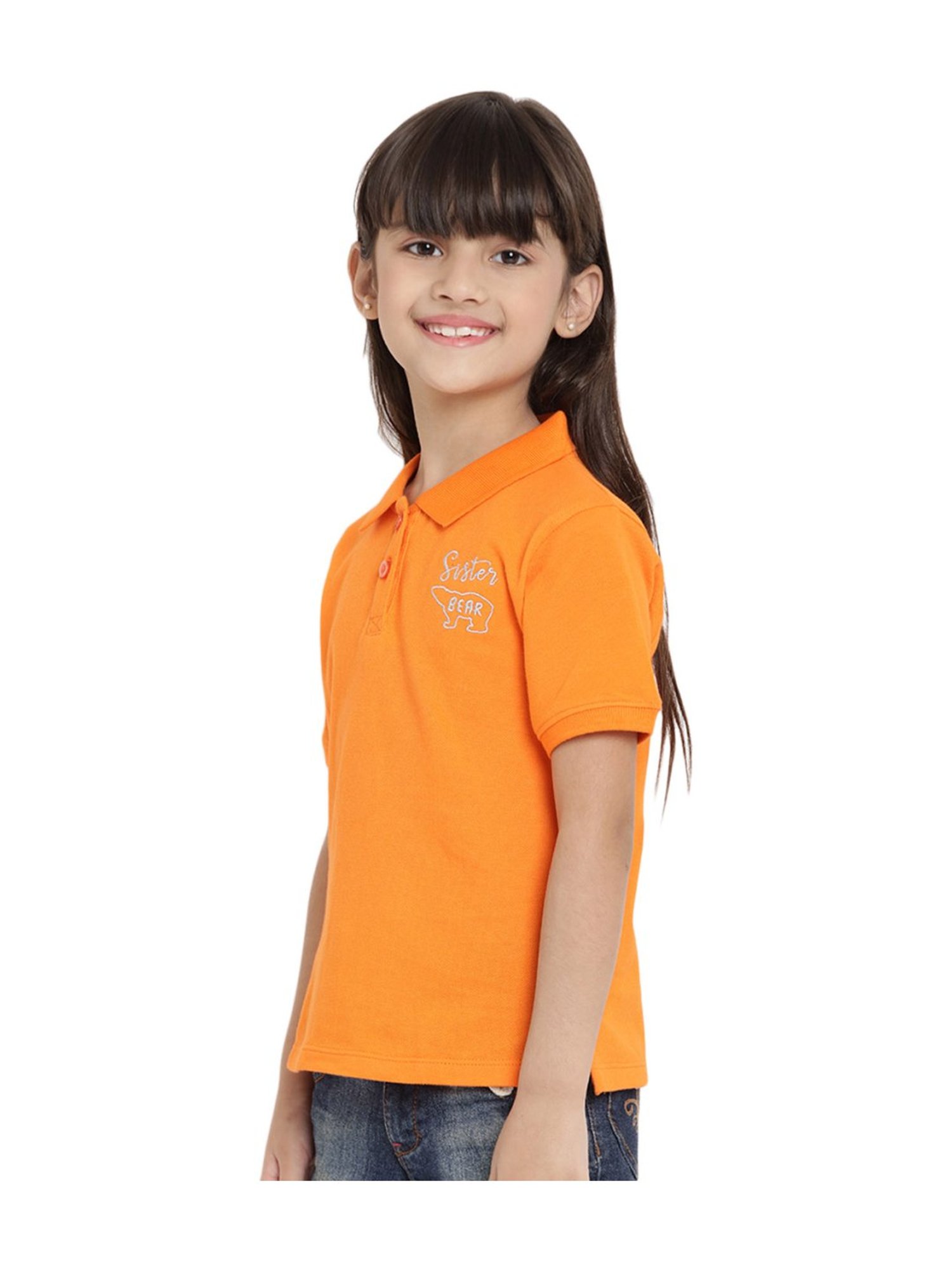 Berrytree Organic Kids Orange Cotton Sister Bear Polo T-Shirt