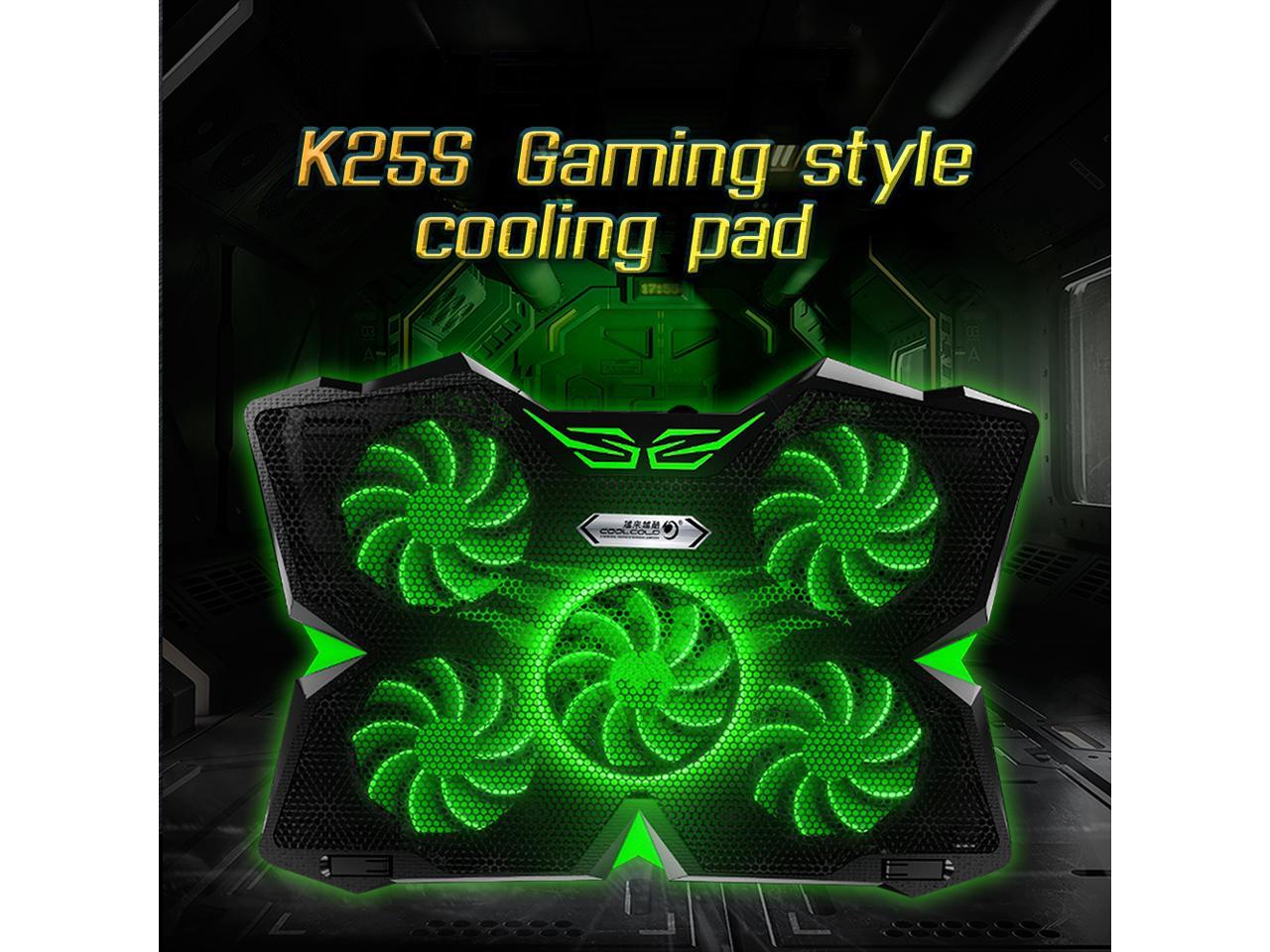 Laptop Cooling Pad, Laptop Cooler with 5 Quiet Red LED Fans for 12"-17" Inch Laptop, Dual USB 2.0 Ports, Portable Angle Adjustable Laptop Stand for Gaming Laptop-Green