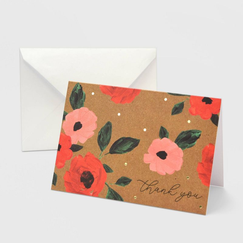 50ct Kraft Thank You Pink & Red Peony Card