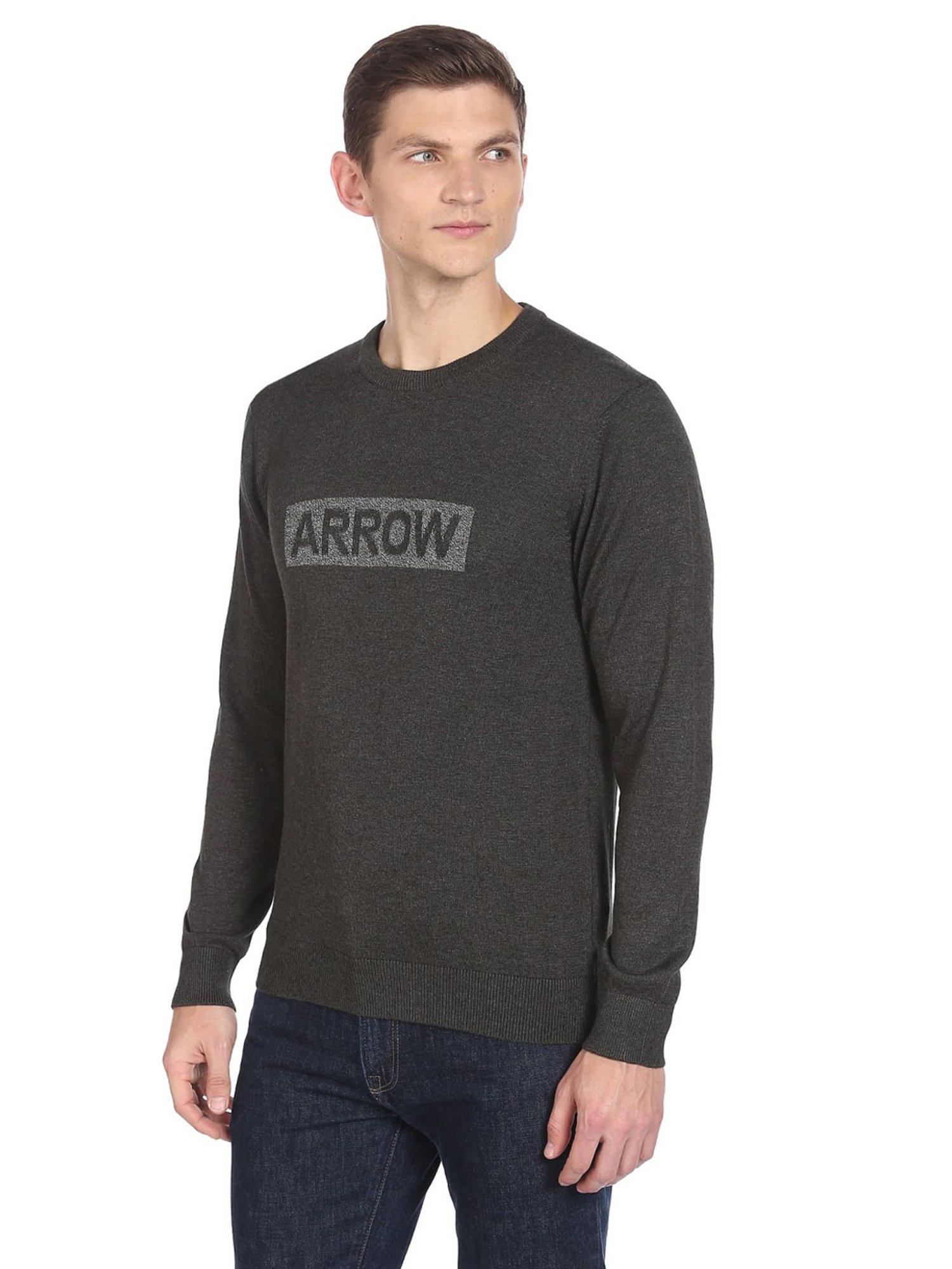 Arrow Sport Black Cotton Regular Fit Printed Sweater