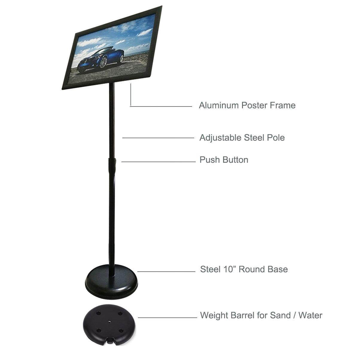 HAITIAN Sign Holder Poster Stand - Fits for 11 X 17 Inch Poster, Adjustable Stand Height, Poster Frame Revolvable To Either Horizontal or Vertical View Display, Metal Material Color Black