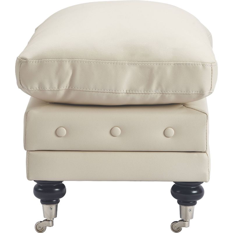 Amery Tufted Ottoman Leather French Ivory Bonded Leather - Adore Decor