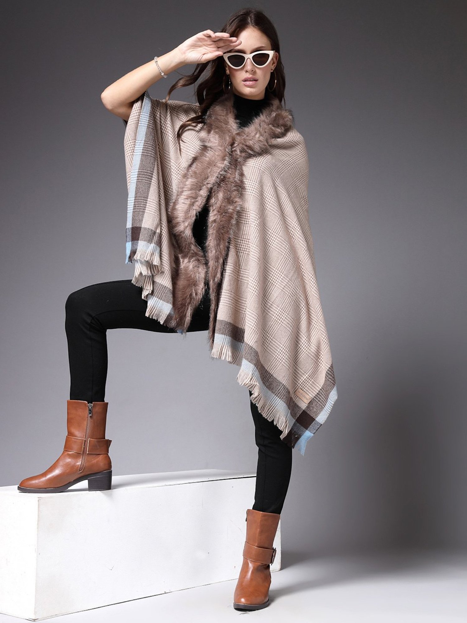 Mafadeny Brown Checks Poncho