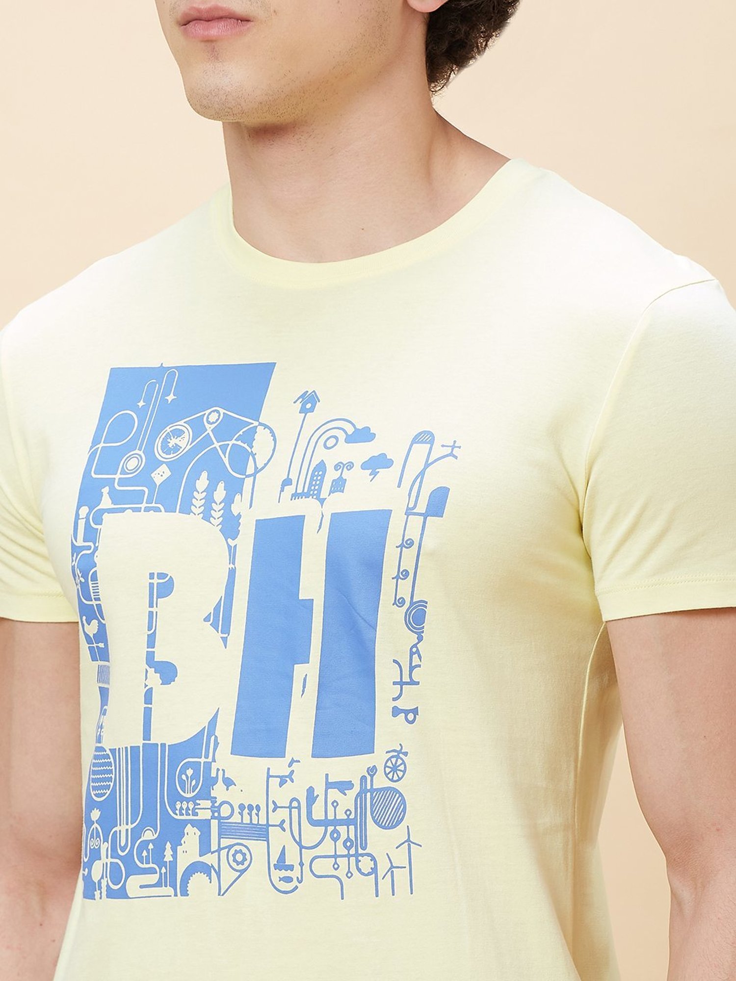 Being Human Yellow Regular Fit Printed T-Shirt