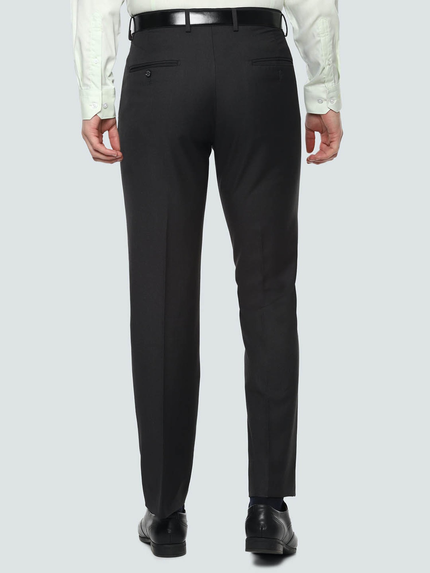 Louis Philippe Dark Grey Regular Fit Flat Front Trousers