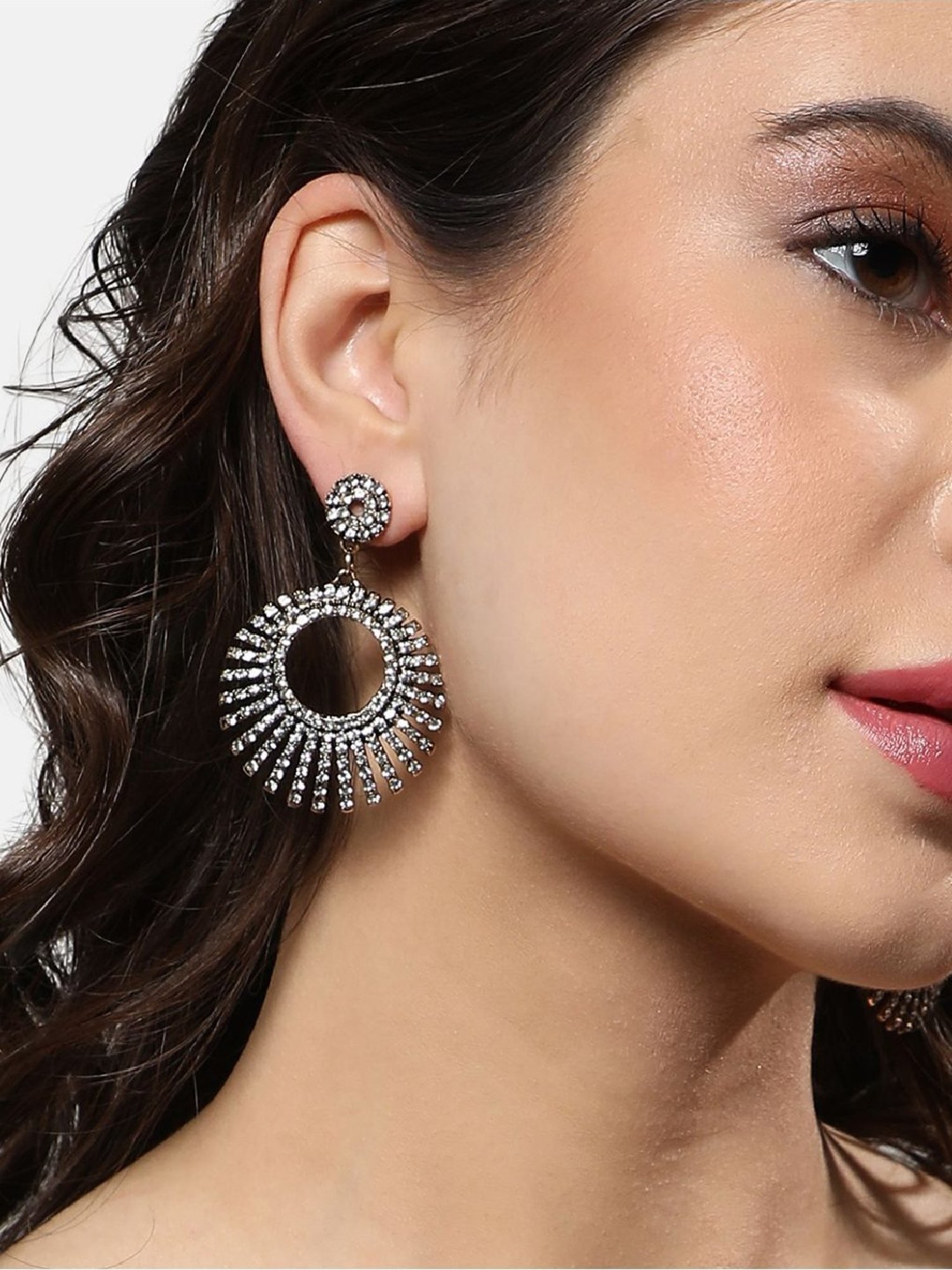 Sohi Women's Hollow Circular Drop Earrings  Chalice Silver