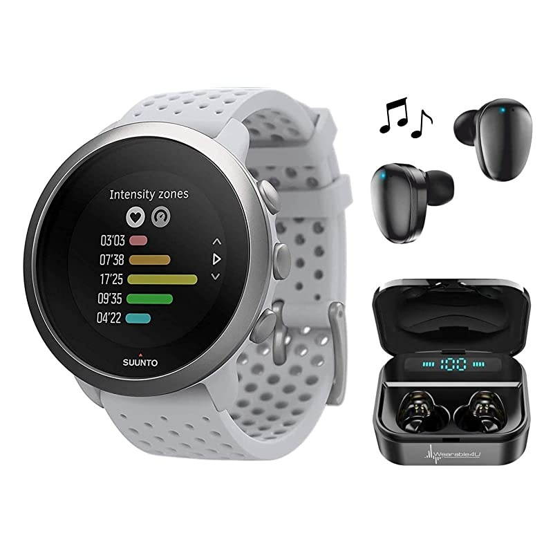 Suunto 3 New Edition Fitness Multisport Watch with Heart Rate Monitor and  Earbuds Pro and Power Bank Bundle (Pebble White)