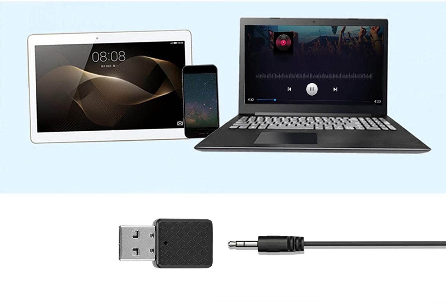 Durable Stereo Easy to Operate Bluetooth 5.0 Transmitter Portable Bluetooth 5.0 Receiver for Computer Tablet TV Phone CD Player