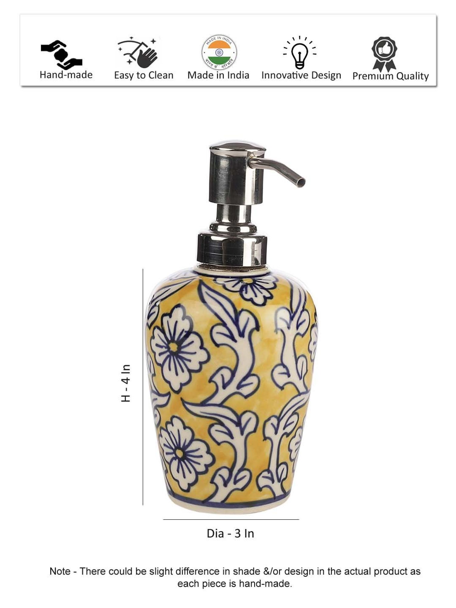 VarEesha Yellow & White Ceramic Aztec Liquid Soap Dispener (0.30L) - Set of 1