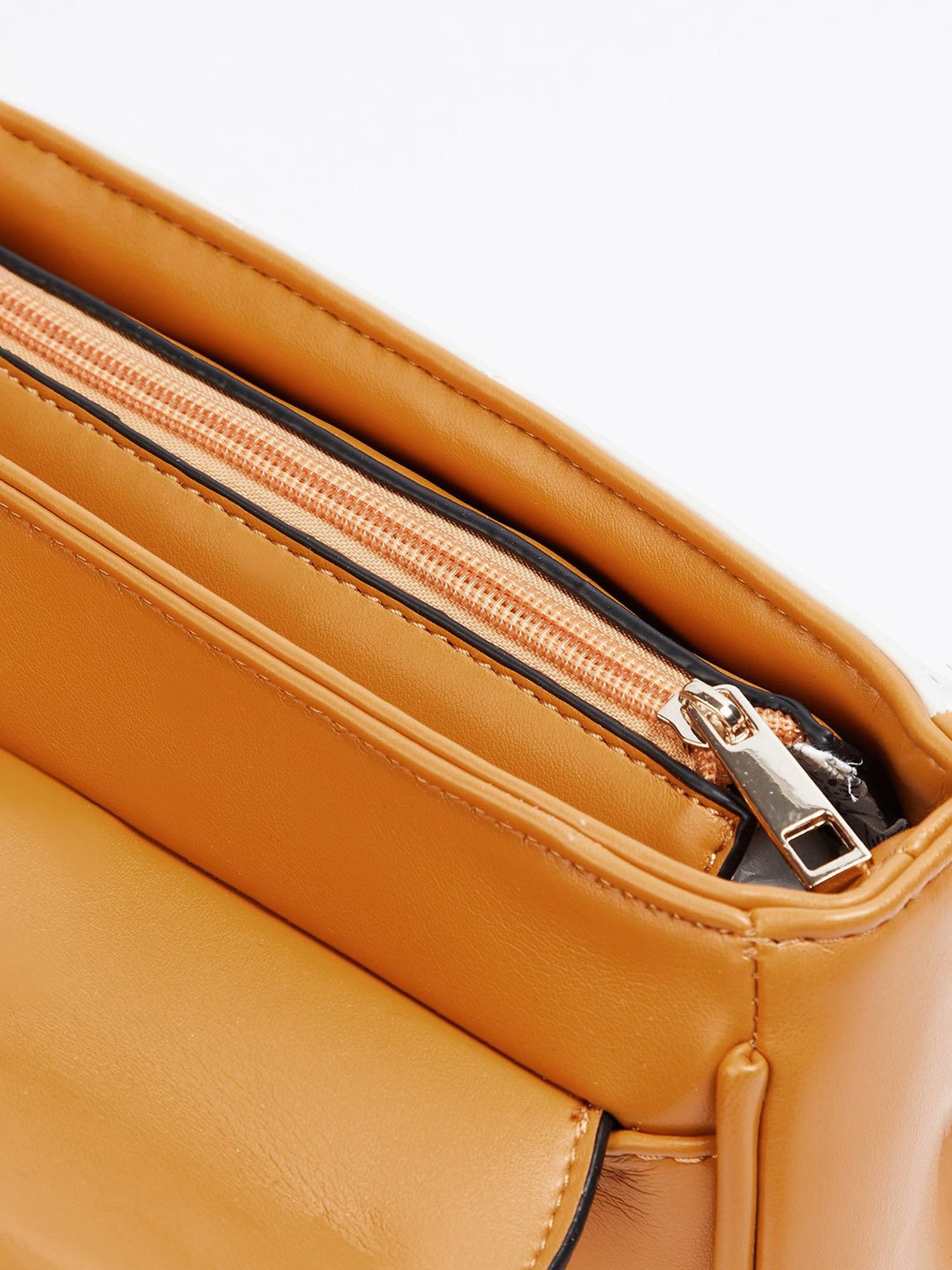 Elle Brown & White Textured Sling Handbag