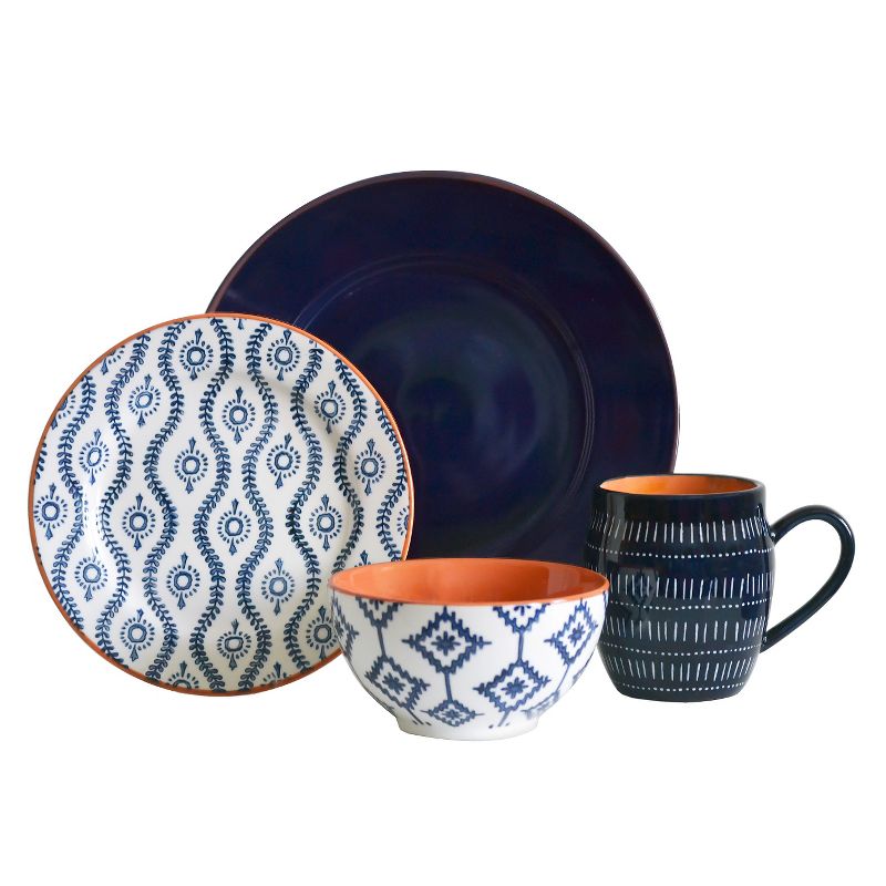 Baum Bros. 16pc Stoneware Tangiers Dinnerware Set Blue