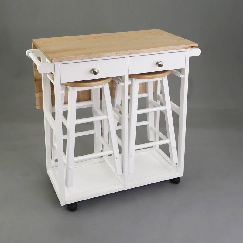 Square American Maple Drop Leaf Table Top Breakfast Cart Natural/White - Flora Home