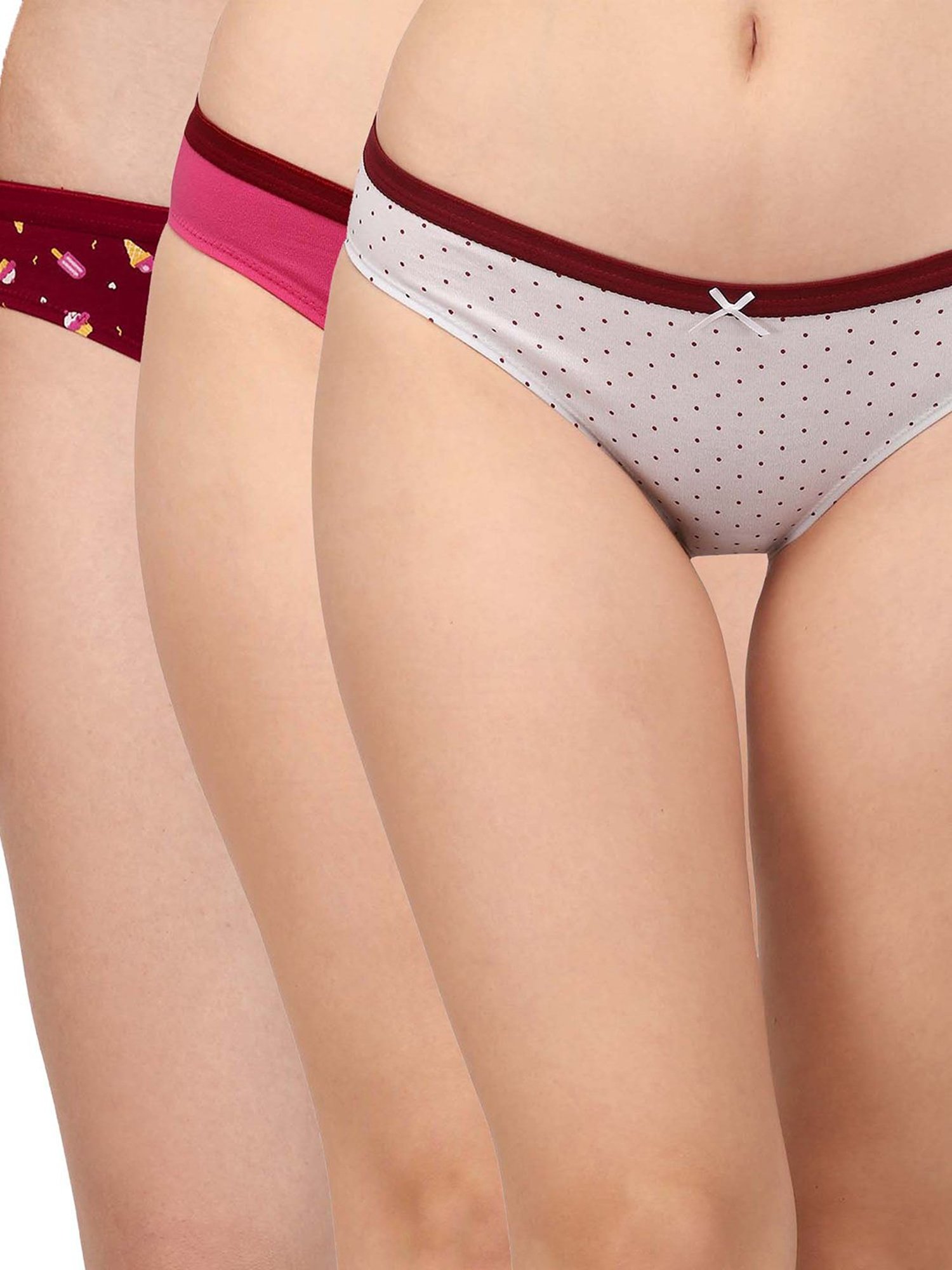 Soie Maroon & White Printed Bikini Panty - Pack of 3