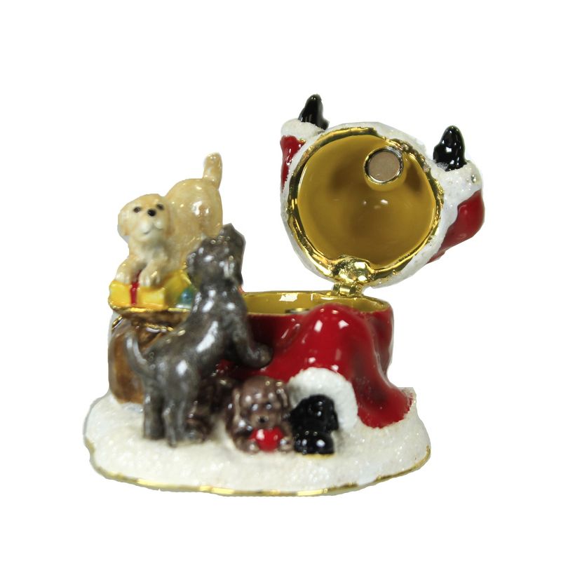 Hinged Trinket Box 2.75" Santa With Puppies Box Christmas Dogs Presents  -  Decorative Figurines