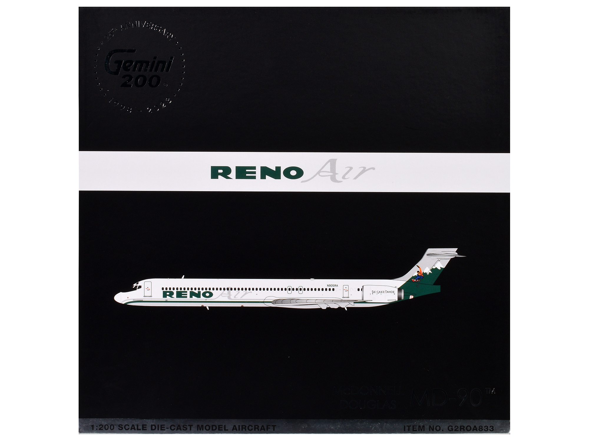 McDonnell Douglas MD-90 Commercial Aircraft "Reno Air" (N905RA) White with Green Tail "Gemini 200" Series 1/200 Diecast Model Airplane by GeminiJets