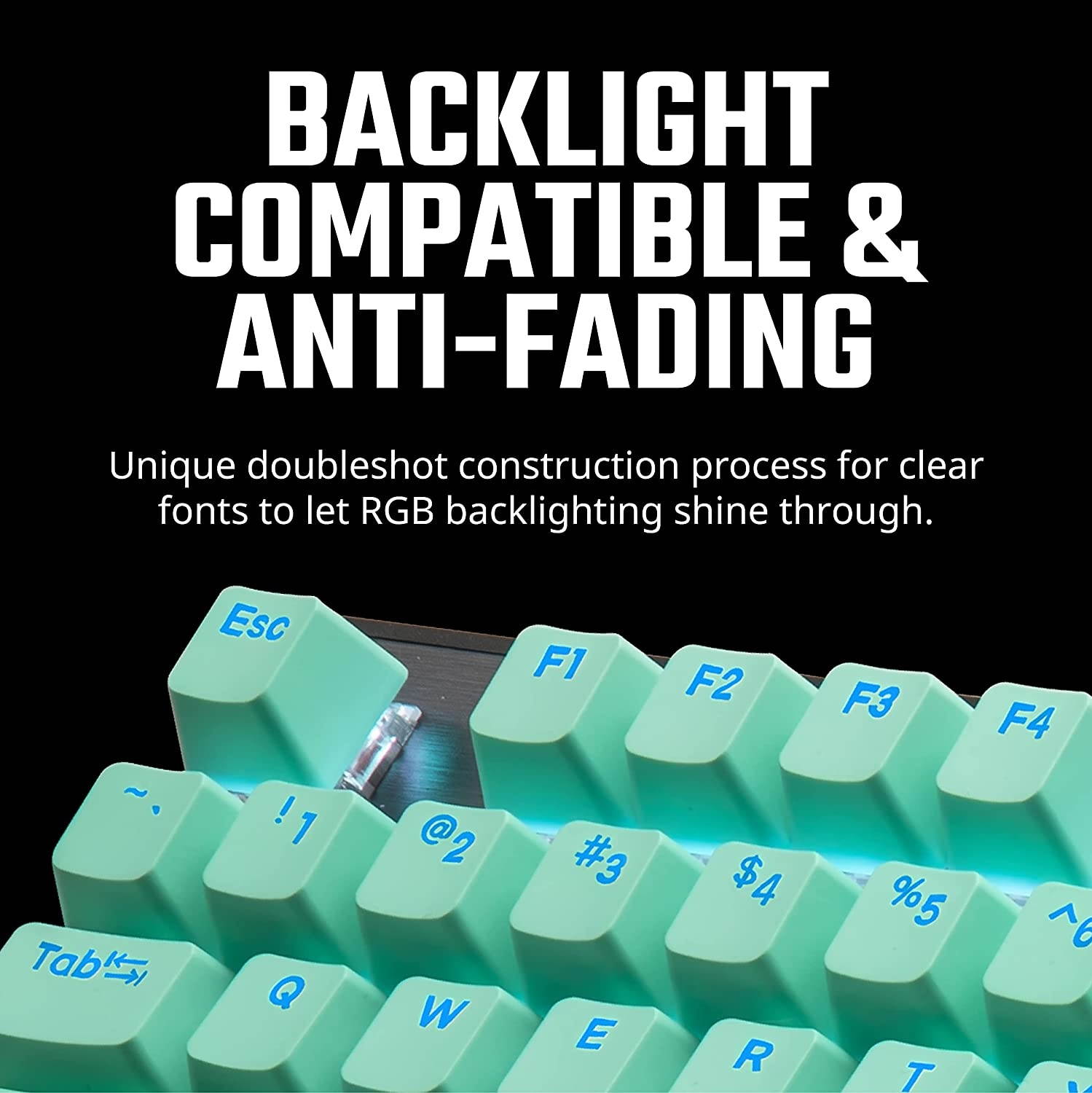 Cooler Master PBT Doubleshot Backlit Keycap Upgrade Set Mint Green for Mechanical Keyboards, Compatible with Standard US 104 Layout Keyboards